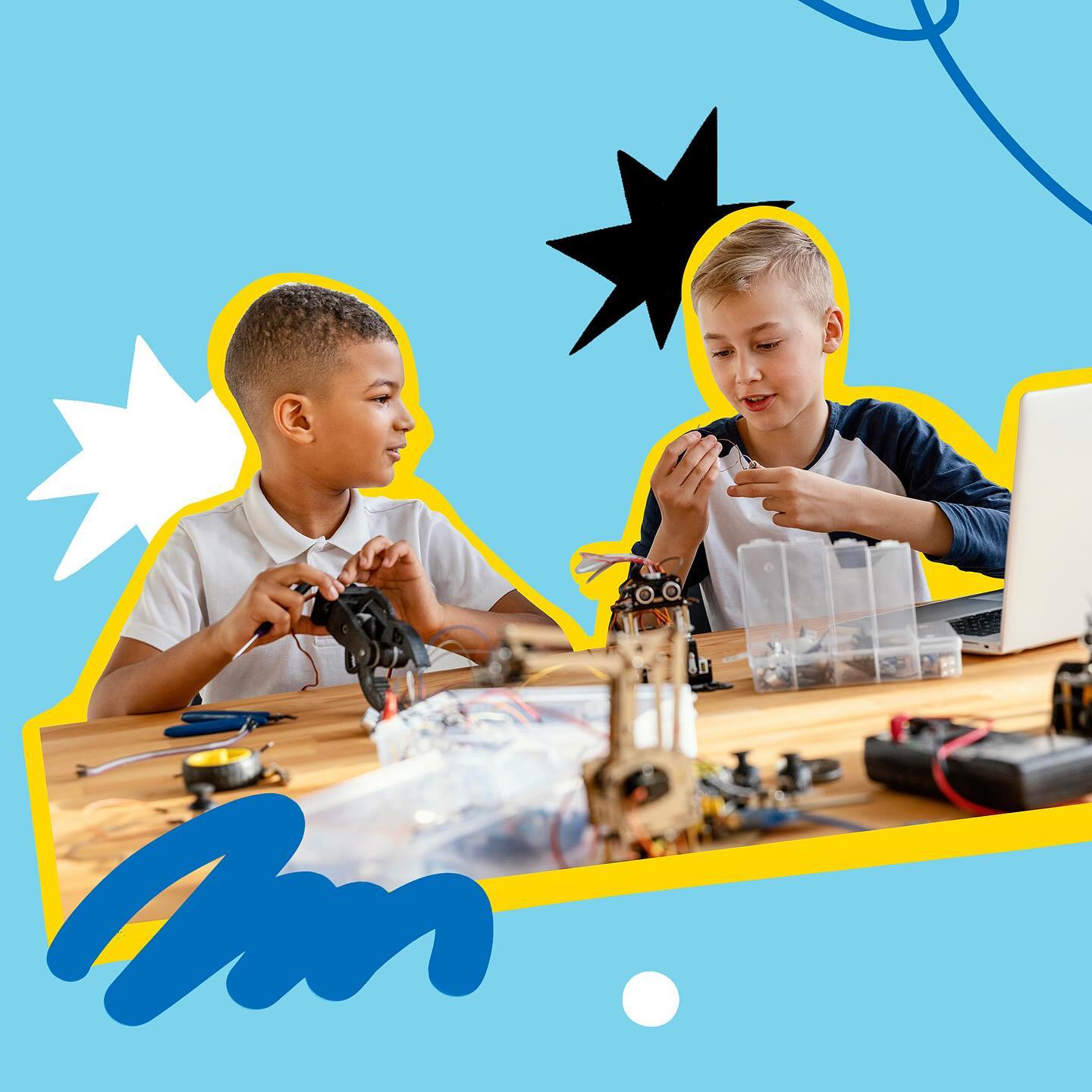 Kids building robots together